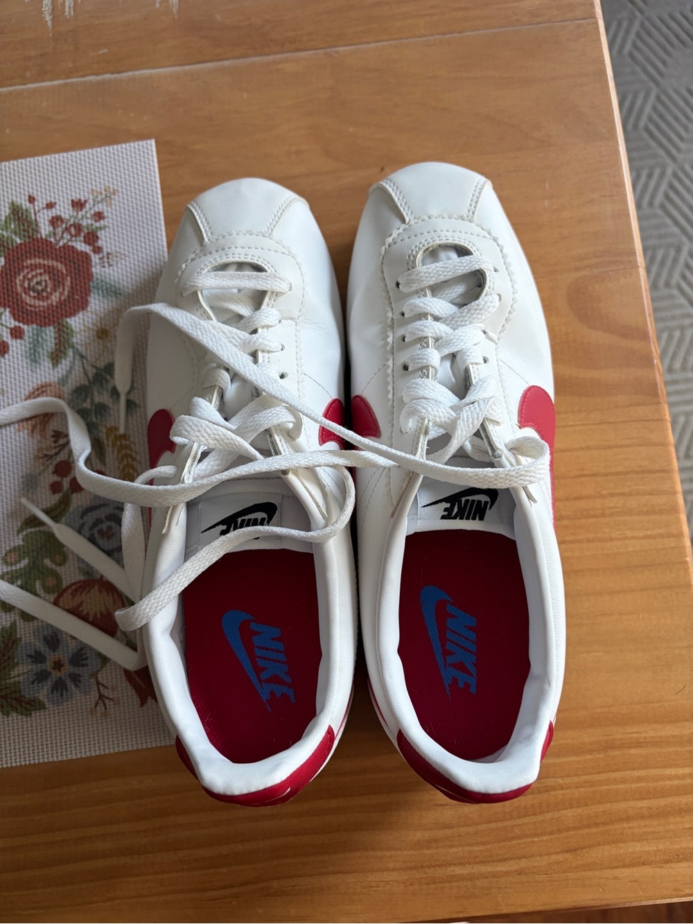 Nike Women's Cortez Sneakers with Red Swoosh - Picture 2 of 7